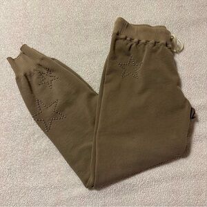 Monrow Raglan Cuff Sweats Star Dust Studs Pants Joggers Gray Brown Lounge